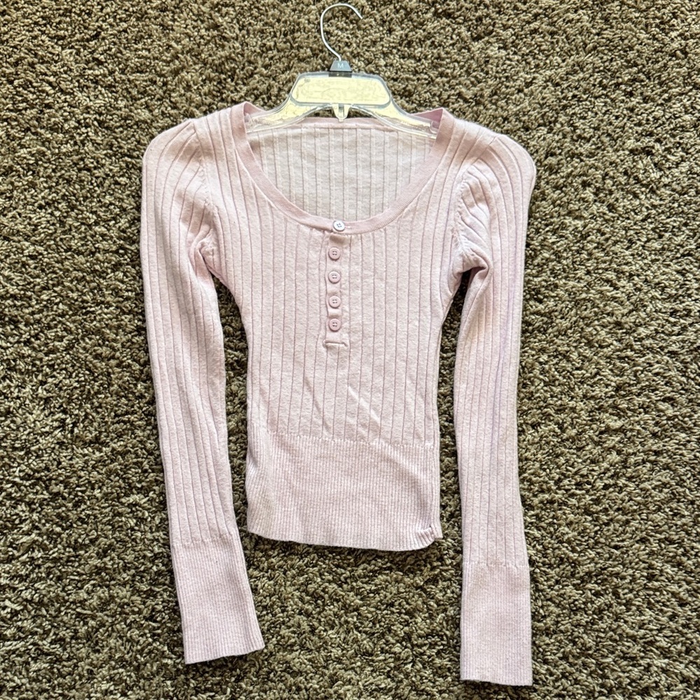 Pink Ribbed Button-Up Women's Top